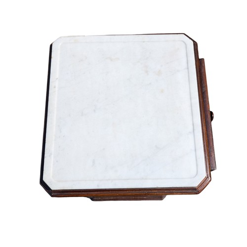 26B - Antique Mahogany Marble Topped Side Table / Wash Stand, With Turn Hand Pull Down Front and Drawers B... 