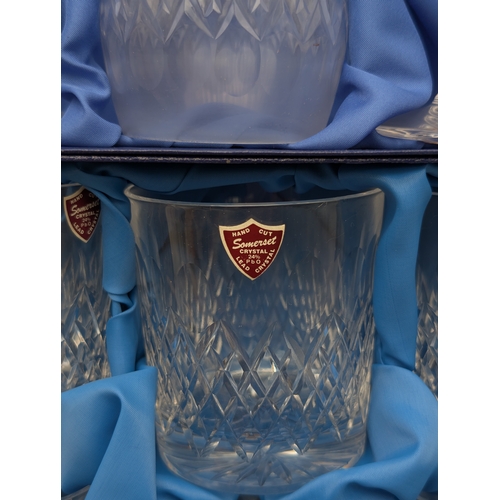 374 - Three boxed Bohemian lead crystal glassware sets, comprising one “Diana” and two “Somerset” suites, ... 