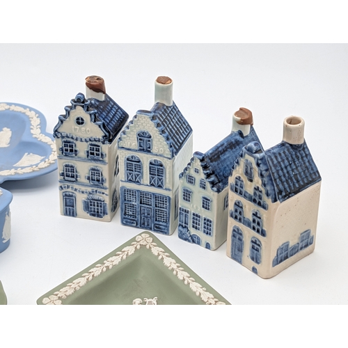 377 - Mixed ceramics and collectables, including KLM Delft houses, Wedgwood Jasperware, Grafton China and ... 