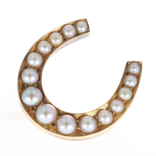 Victorian Gold Pearl Set Horseshoe Brooch