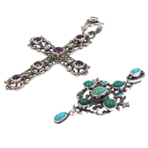 Antique 800 Silver Austro Hungarian Gemstone Pendant Collection