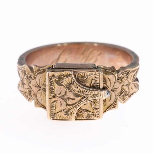 Victorian Gold Hair Work Locket Ring