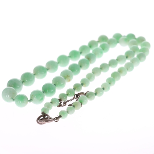 Silver Clasp Graduated Jade Necklace, Individually Knotted