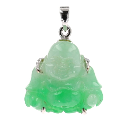 Jade 18ct White Gold Carved Buddha Pendant