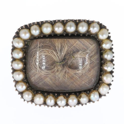 Antique Gold Hair Work Brooch with Seed Pearl Surround