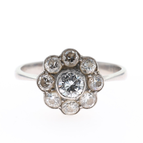 Palladium Diamond Posy Ring, approximately 1.1ct Diamonds