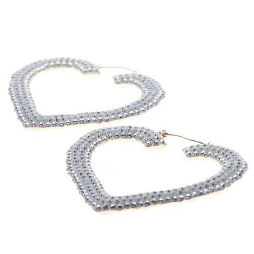 9ct Gold Rhinestone Set Heart Hoop Earrings