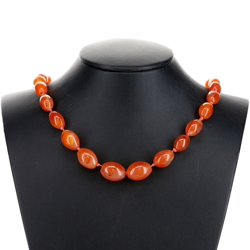 Gold Graduated Carnelian Necklace, Individually Knotted