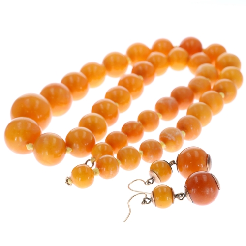 Antique Amber Necklace and Earrings with Gold Clasp and Hooks
