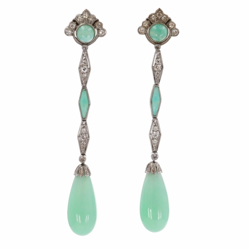Platinum Jade & Diamond Drop Earrings with Silver Posts