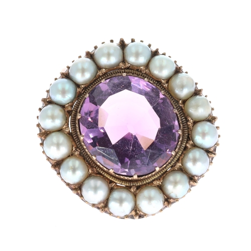 Antique Gold Amethyst and Pearl Brooch.
