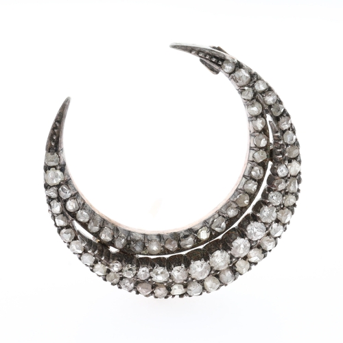 Antique Old Cut Diamond Crescent Brooch