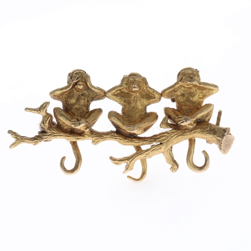 9ct Gold Three Wise Monkeys Brooch