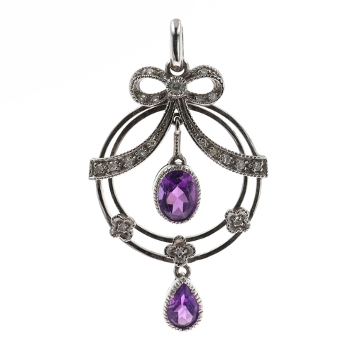 Diamond and Amethyst 9ct White Gold Pendant