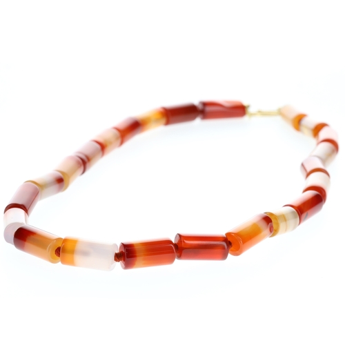 Gold Clasp Individually Knotted Agate Necklace