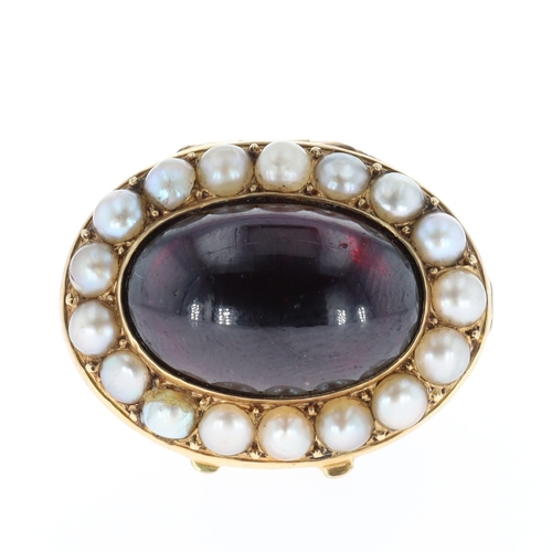 Antique Garnet and Seed Pearl Gold Brooch