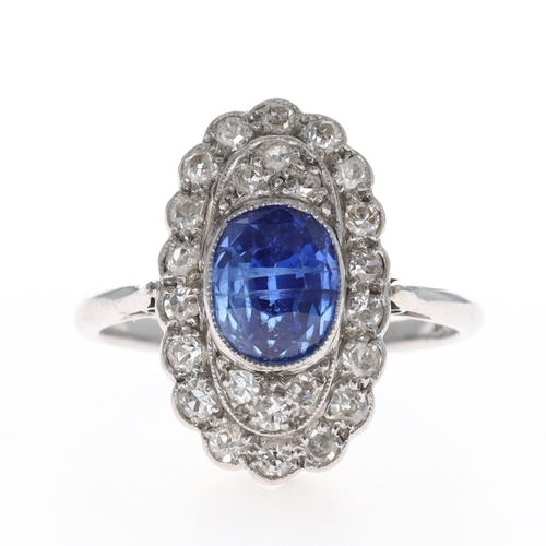 Art Deco Platinum Diamond and Sapphire Ring