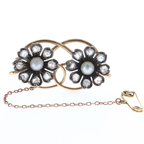 Victorian Gold and Silver Old Cut Diamond Floral Brooch