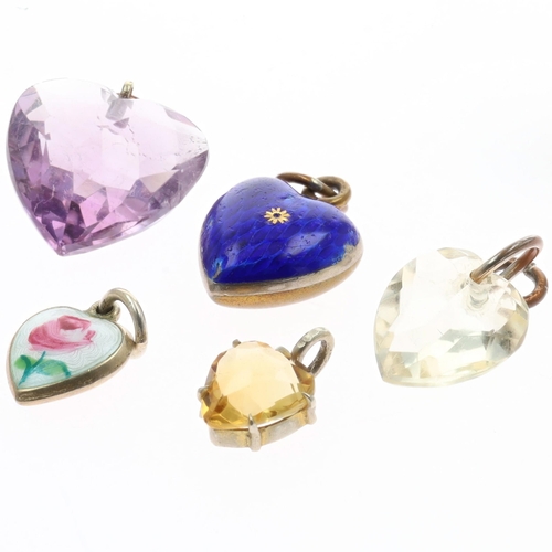 Assorted Heart Pendants including Gemstone and Enamel