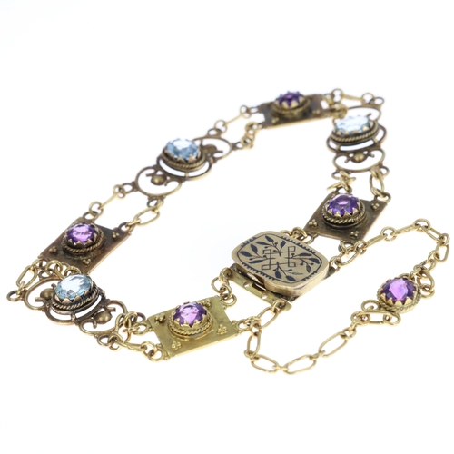 Amethyst & Topaz 15ct Gold Panel Bracelet