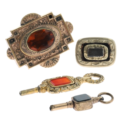 Antique Rolled Gold Brooches and Fobs inc. Agate, Bloodstone and Mourning Pieces