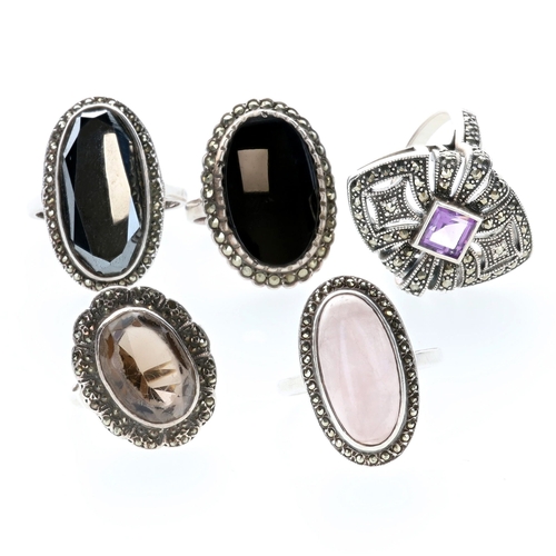 Silver Marcasite Gemstone Ring Collection