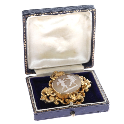 Antique Gold Framed Shell Cameo Brooch