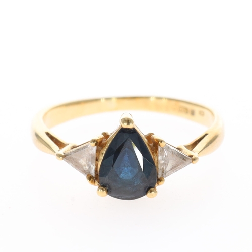 Diamond & Pear Cut Sapphire 18ct Gold Trilogy Ring