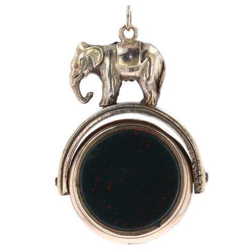 Antique Bloodstone & Agate Rolled Gold Spinner Fob