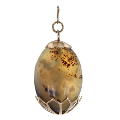 Moss Agate Gold Egg Pendant