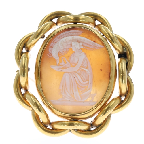 Antique Shell Cameo Swivel Brooch Depicting Hebe and Zeus' Eagle