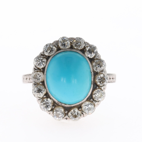 Turquoise & Diamond Platinum Halo Ring