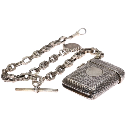 Antique Silver Watch Chain with Vesta Case