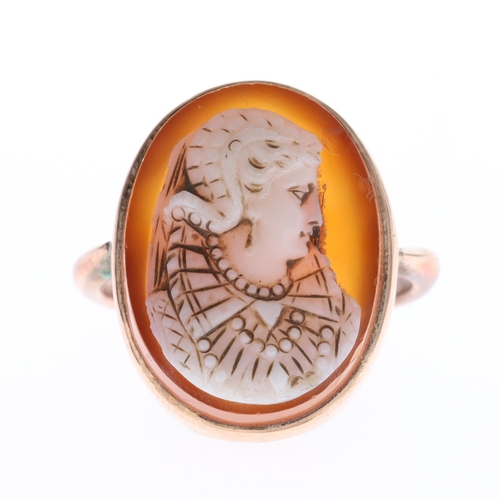 Agate Tudor Style 9ct Gold Cameo Ring