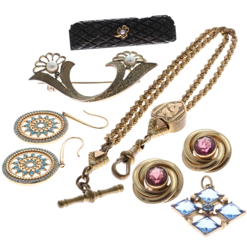 Antique Jewellery Assortment including Jet and Victorian Pieces