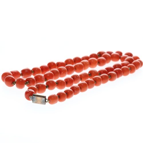 Gold Clasp Individually Knotted Antique Coral Necklace
