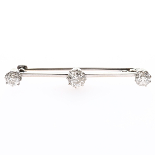 Diamond European Cut 18ct White Gold Bar Brooch set with approximately 1ct total