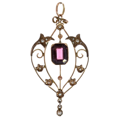 Antique 9ct Gold Amethyst and Pearl Pendant