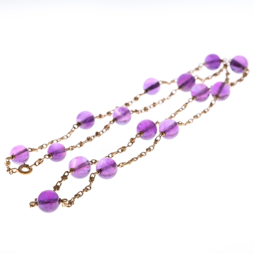 9ct Gold Amethyst Beaded Necklace