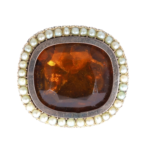 9ct Gold Pearl and Foiled Gemstone Brooch