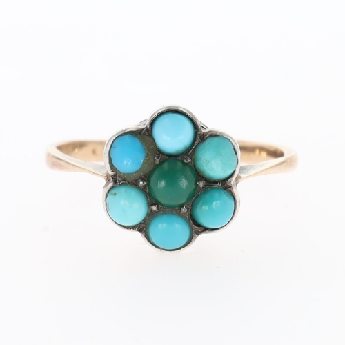 Antique 9ct Gold and Silver Turquoise Ring