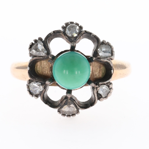 Gold and Silver Turquoise and Old Cut Diamond Ring