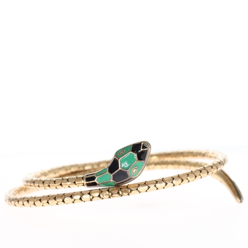 Rolled Gold & Enamel Snake Wrap Bangle