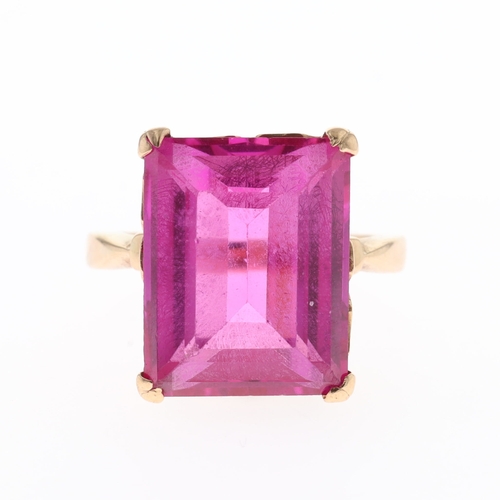 Mid Century Gold Synthetic Ruby Cocktail Ring