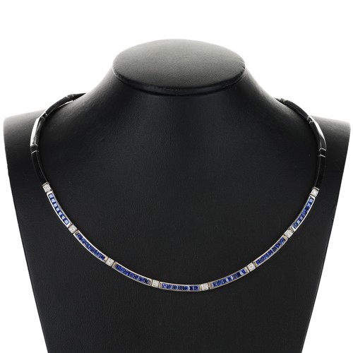 18ct White Gold Diamond and Sapphire Necklace