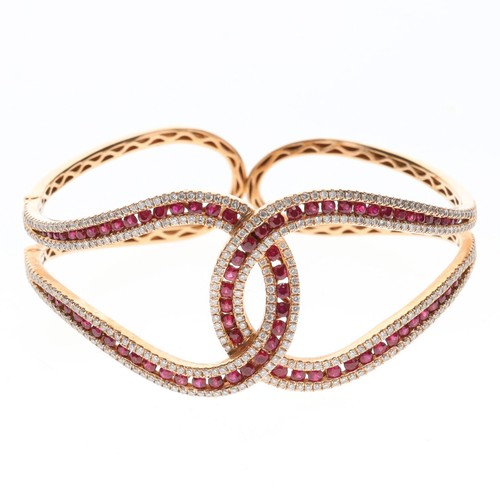 Diamond and Ruby 18ct Gold Interlocking Bangle
