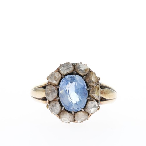 Victorian Rose Cut Diamond and Sapphire Gold Halo Ring