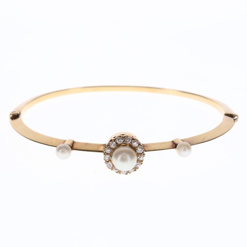 Diamond and Pearl Gold Bangle
