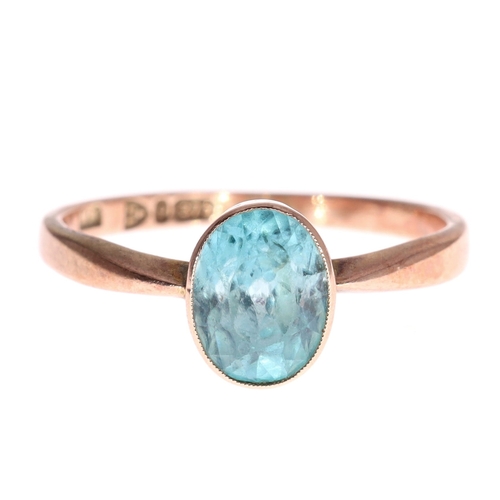 Blue Zircon 9ct Gold Solitaire Dress Ring with Chester Hallmark