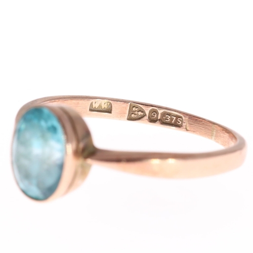 Blue Zircon 9ct Gold Solitaire Dress Ring with Chester Hallmark